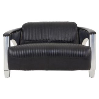An Image of Sadalmelik Leather 2 Seater Sofa In Black