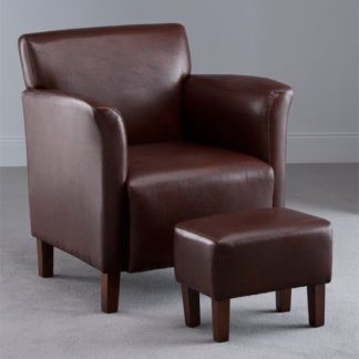 An Image of Berkley Brown Faux Leather Armchair with Footstool