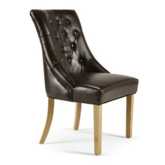 An Image of Milena Dining Chair In Brown Bonded Leather Oak Legs in A Pair