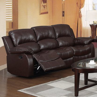 An Image of Piscium Leather Full Bonded Recliner 3 Seater Sofa In Brown