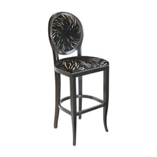 An Image of Adelaide Black Fabric Bar Stool With Wooden Frame