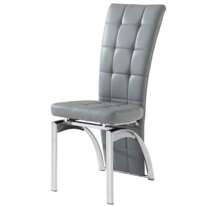 An Image of Ravenna Dining Chair In Grey Faux leather With Chrome Base