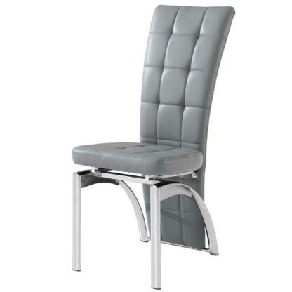 27911107034291982269a29d7b505f5cb2e0e7c52f1af8b60623ffb83c698a8b.jpg An Image of Ravenna Dining Chair In Grey Faux leather With Chrome Base