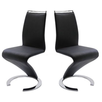An Image of Summer Z Shape Dining Chair In Black Faux Leather in A Pair