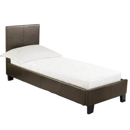 An Image of Prado Faux Leather Single Bed In Brown