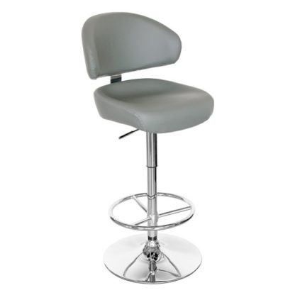 An Image of Casino Grey Leather Bar Stool With Chrome Base