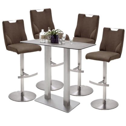 An Image of Soho Glass Bar Table With 4 Jiulia Brown Leather Stools
