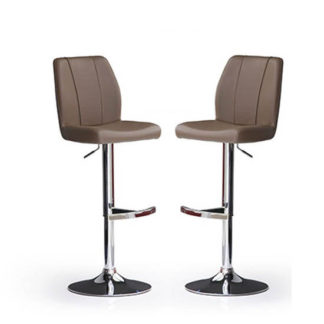 An Image of Naomi Bar Stools In Cappuccino Faux Leather in A Pair