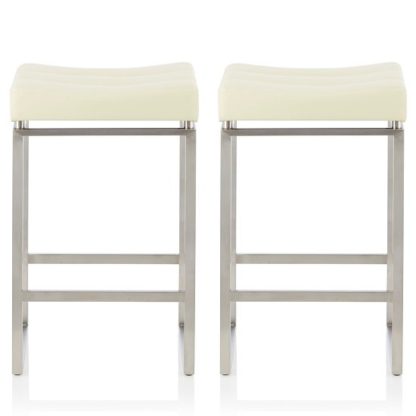 An Image of Leighton Bar Stool In Cream Faux Leather In A Pair