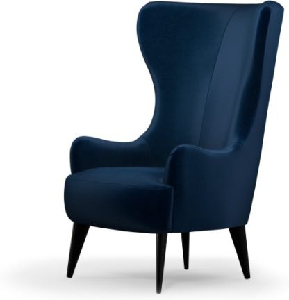 An Image of Custom MADE Bodil Accent Armchair, Regal Blue Velvet with Black Wood Leg