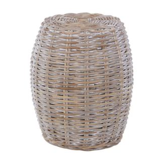 An Image of Helvetios Wooden Rattan Stool In White Wash