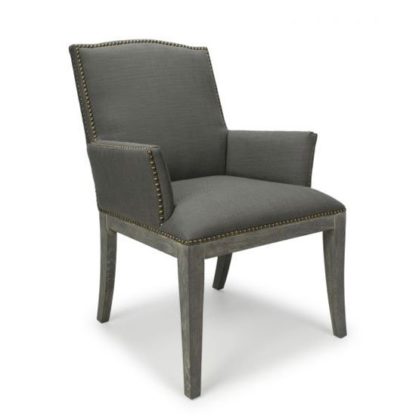 An Image of Quinton Linen Effect Square Stud Accent Chair In Antique Grey