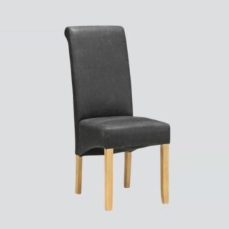 An Image of Areli Dining Chairs In Grey Faux Leather And Washed Oak