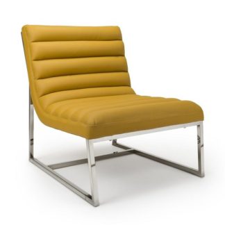 An Image of Raya Faux Leather Armchair In Yellow With Stainless Steel Frame
