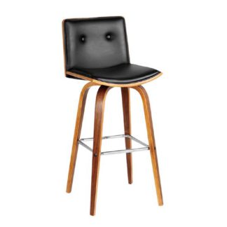 An Image of Annabelle Bar Stool In Black Leather Effect With Walnut Frame