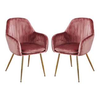 An Image of Lara Dusky Pink Dining Chair With Gold Legs In Pair