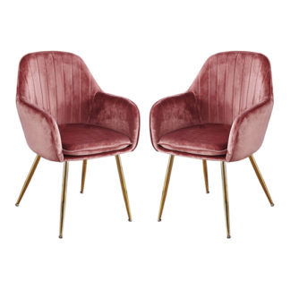An Image of Lara Dusky Pink Dining Chair With Gold Legs In Pair