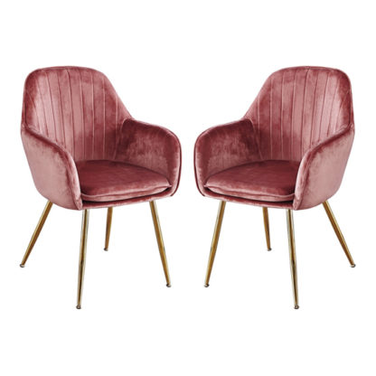 An Image of Lara Dusky Pink Dining Chair With Gold Legs In Pair