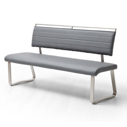 An Image of Scala Dining Bench In Grey PU And Brushed Stainless Steel