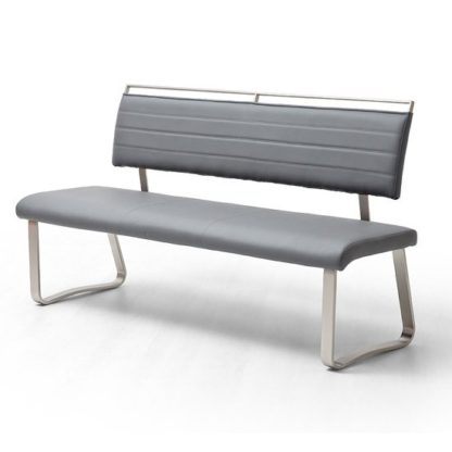 28fe491d5b9cec621ec0283782004b84cb3116c30ca9f77e9a6d56c9c176a165.jpg An Image of Scala Dining Bench In Grey PU And Brushed Stainless Steel