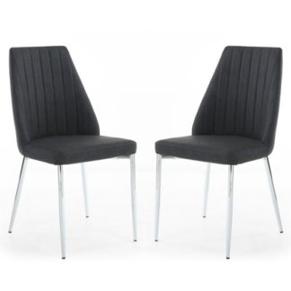 An Image of Odeon Dark Grey Leather Curved Back Dining Chair In A Pair