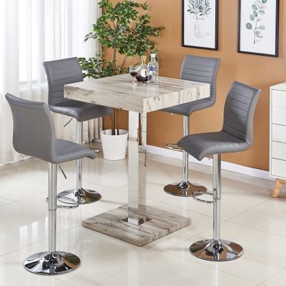 An Image of Topaz Bar Table In Grey Oak Effect With 4 Ripple Stools
