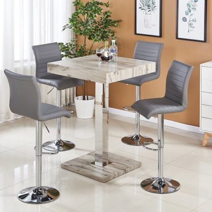 295b781785d7739ea9777e36f3ecb958496c15f8e9b5bc62314493c9e301cc4e.jpg An Image of Topaz Bar Table In Grey Oak Effect With 4 Ripple Stools