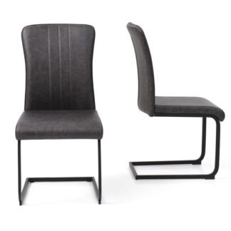 An Image of Duplex Antique Grey PU Dining Chairs In Pair