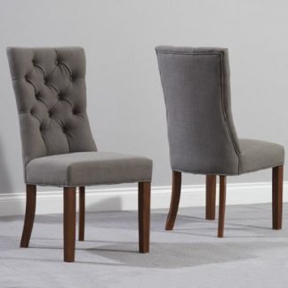 An Image of Tetras Fabric Dining Chair In Grey And Dark Oak In A Pair