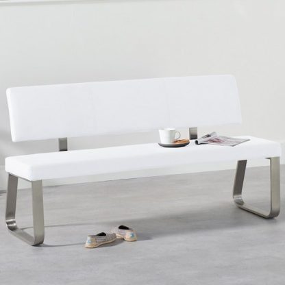 An Image of Celina Large Dining Bench In White Faux Leather