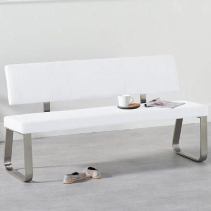 298770702362fa857f0fa92a03494917829c3995d7ece4c95d59f6c5e7f2ec0a.jpg An Image of Celina Large Dining Bench In White Faux Leather