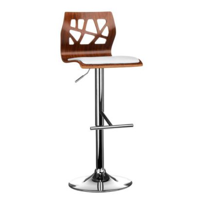 29a192b8c845bdab1abfe2a2bf1a8e0a974c52cc0a5c036251c3d8ab30fed606.jpg An Image of Surface Bar Stool In White And Walnut With Chrome Base