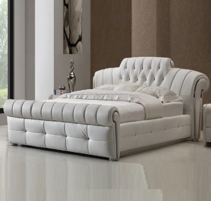 An Image of Veronica Chesterfield King Bed In White Bonded Leather