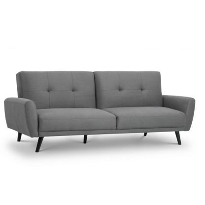 An Image of Aldonia Fabric Sofa Bed In Mid Grey Linen With Wooden Legs