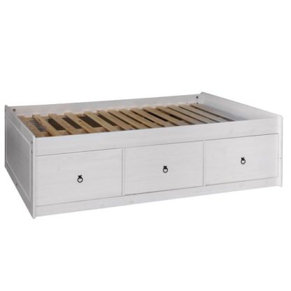 2a0af033b7b62a025c0f263517db5f10f2a3ba5c86473c8059473f7734b711b2.jpg An Image of Coroner Cabin Bed In White Washed With 3 Drawers