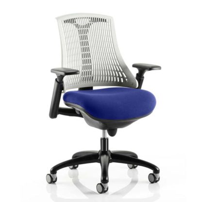 2a5939ec2a0559fda791f8ca2da8497d5c9f981a6e7c55f217f2380eac200e3a.jpg An Image of Flex Task White Back Office Chair With Stevia Blue Seat