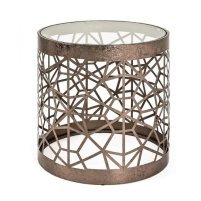 2a6c84ccf8f495517cf7f5418881f2a956e92e1f8387c0e55a112f8bb9efdf20.jpg An Image of Nicole Glass Side Table Round In Clear With Antique Bronze Frame