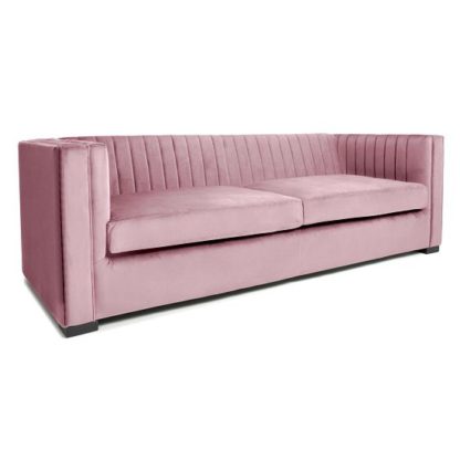 2a9d8d3da04e5ba93afe3e0c95299f1989cbf19f7bf437944f95bf8fa1a71c75.jpg An Image of Torin 3 Seater Sofa In Pink Brushed Velvet
