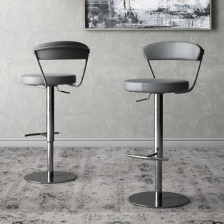 An Image of Gino Grey Faux Leather Gas-lift Bar Stools In Pair