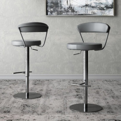 2aad04a8a6667db3215db0a3a8fc23c70f156d8192c9986f08dc9a0a169ef5a9.jpg An Image of Gino Grey Faux Leather Gas-lift Bar Stools In Pair