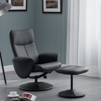 An Image of Lugano Faux Leather Swivel And Recliner Chair In Black