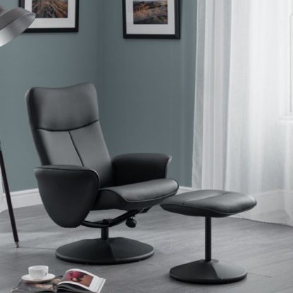2aba3b527d93929d688258d6583afc8745a8ae785a5688557a8bd754f8701ed7.jpg An Image of Lugano Faux Leather Swivel And Recliner Chair In Black