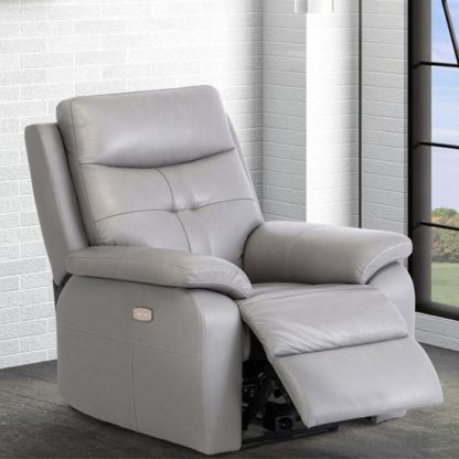 An Image of Sophia Faux Leather Electric Recliner Armchair In Grey