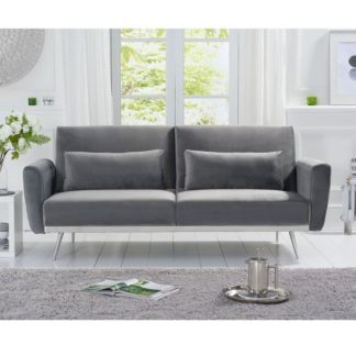 An Image of Millom Velvet Sofa Bed In Grey With Angled Metal Legs