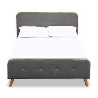 An Image of Danton Contemporary King Size Bed In Grey With Wooden Legs
