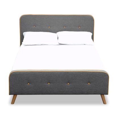An Image of Danton Contemporary Double Bed In Grey With Wooden Legs
