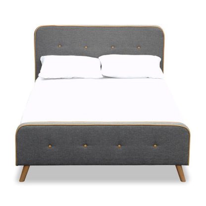 2b5ecf4cda09d4923a30047e6c0cc02f8b53b9fb96448700f16c8e6c231ff37b.jpg An Image of Danton Contemporary Double Bed In Grey With Wooden Legs