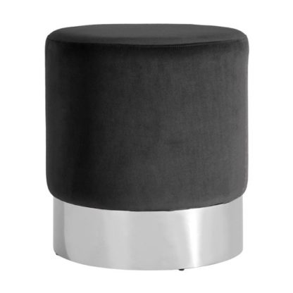 An Image of Sceptrum Velvet Round Stool In Black With Silver Base