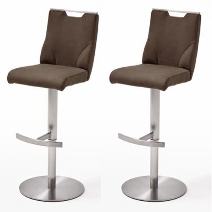An Image of Jiulia Brown Bar Stool In Pair With Stainless Steel Base