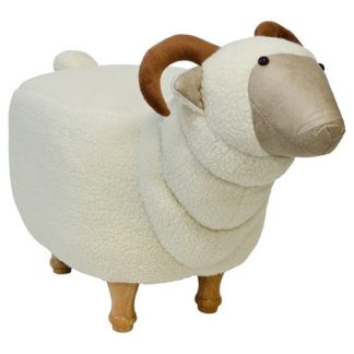 An Image of Goat Shaped Pouffe In White Finish